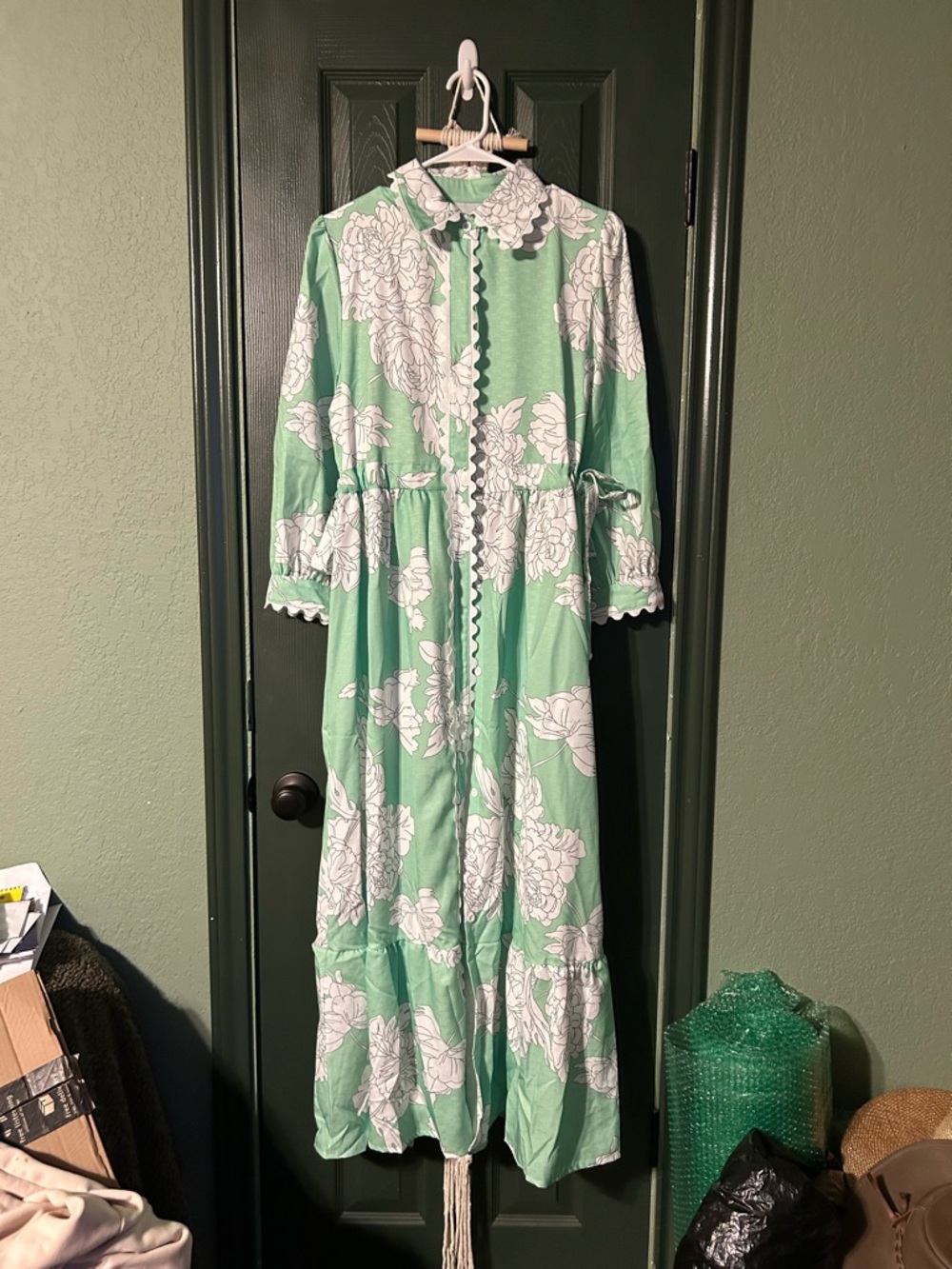 Amazon Mint Green and White Floral Maxi Shirt Dress
